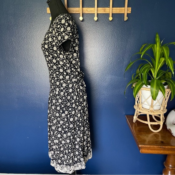 Vintage 90s Drop Waist Black Print Cottage Dress - Size 12 - Picture 6 of 9